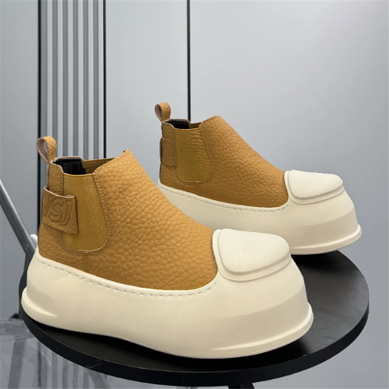 Leatherwork Boots - New Men's Round Toe Black Ankle