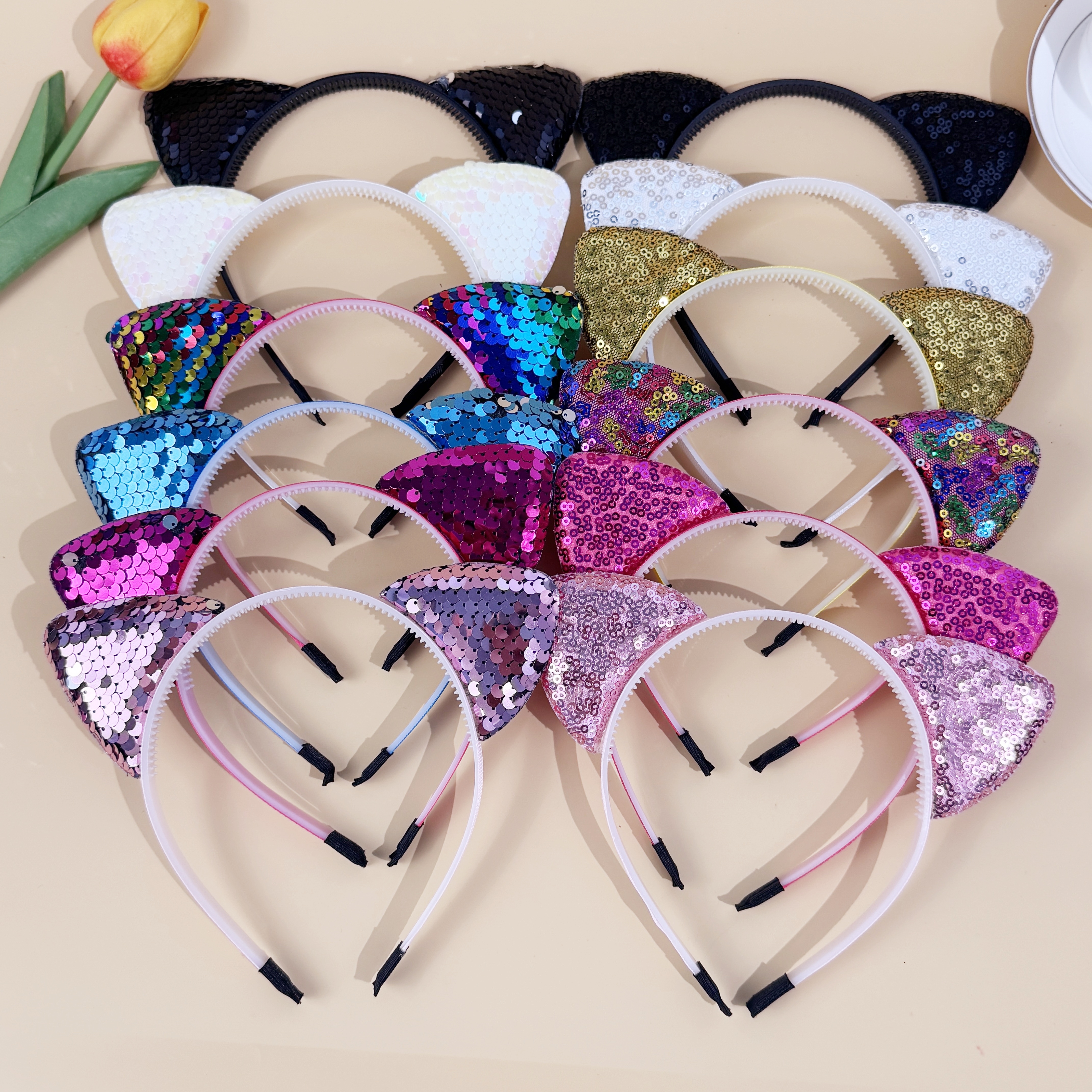 Leatherwork Pony - 6/12pcs Sequin Cat Ear Headbands Girls