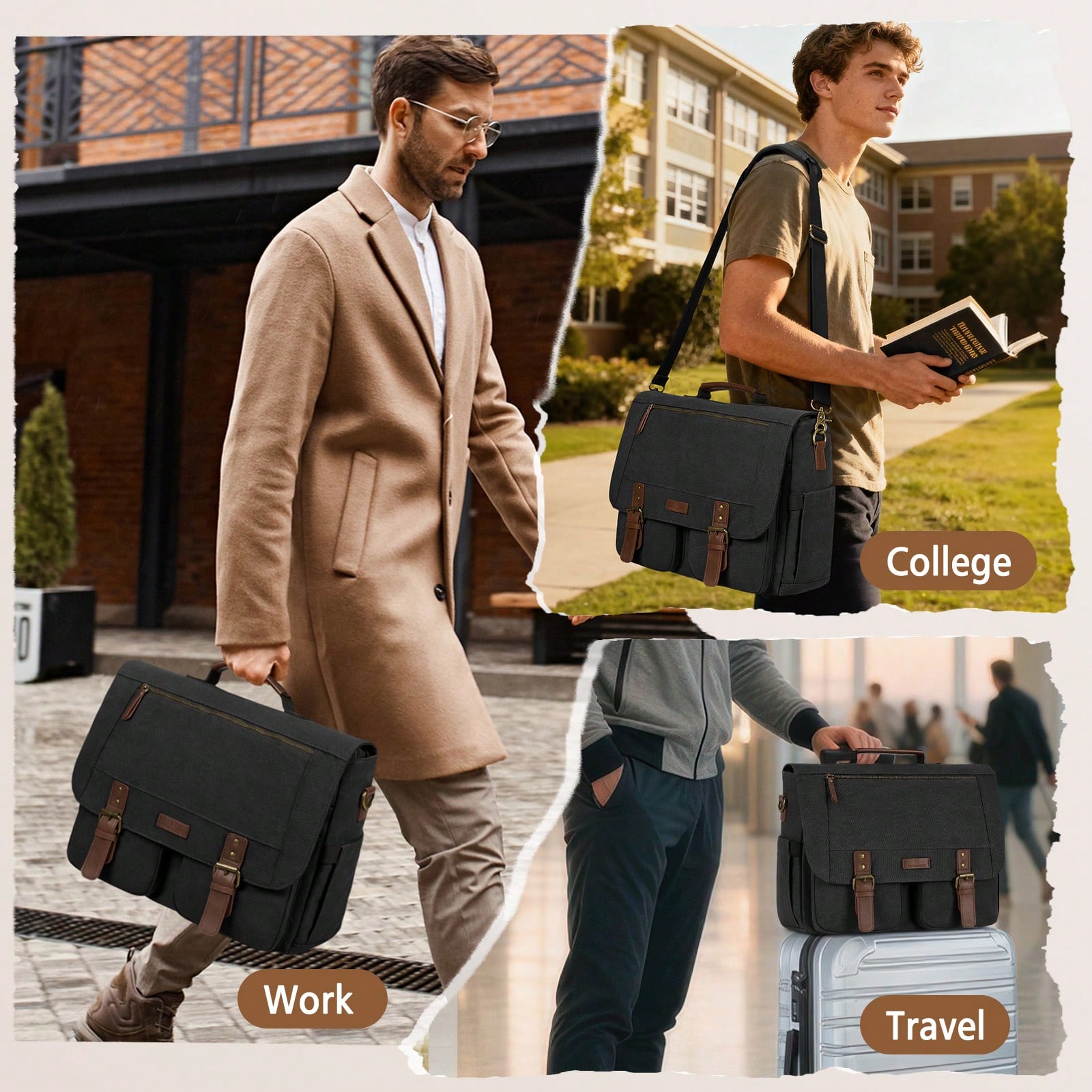 Leatherwork Bag - Vintage Men's Messenger Bag, 15.6 Inch