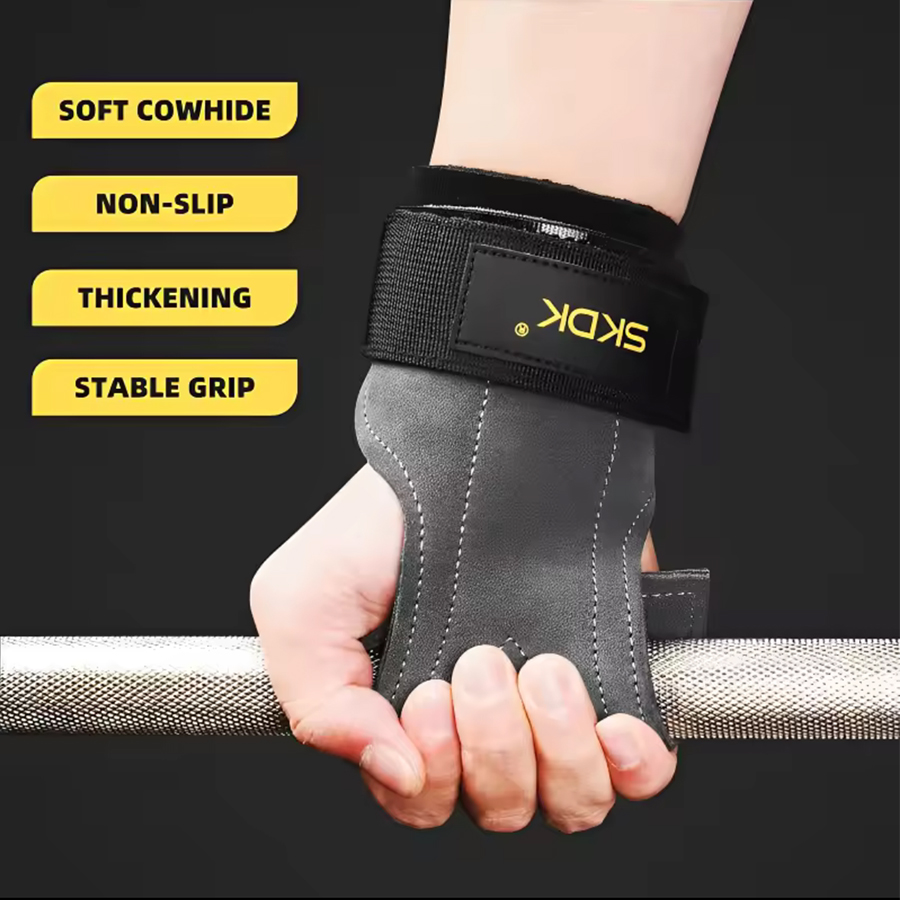 Leather Workout Belt - 2Pcs Cowhide Gym Gloves Grips Anti-Skid