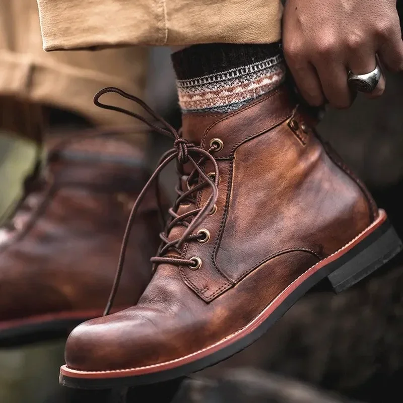 Leatherwork Uk - Motorcycle Boots American Casual Leather Shoes