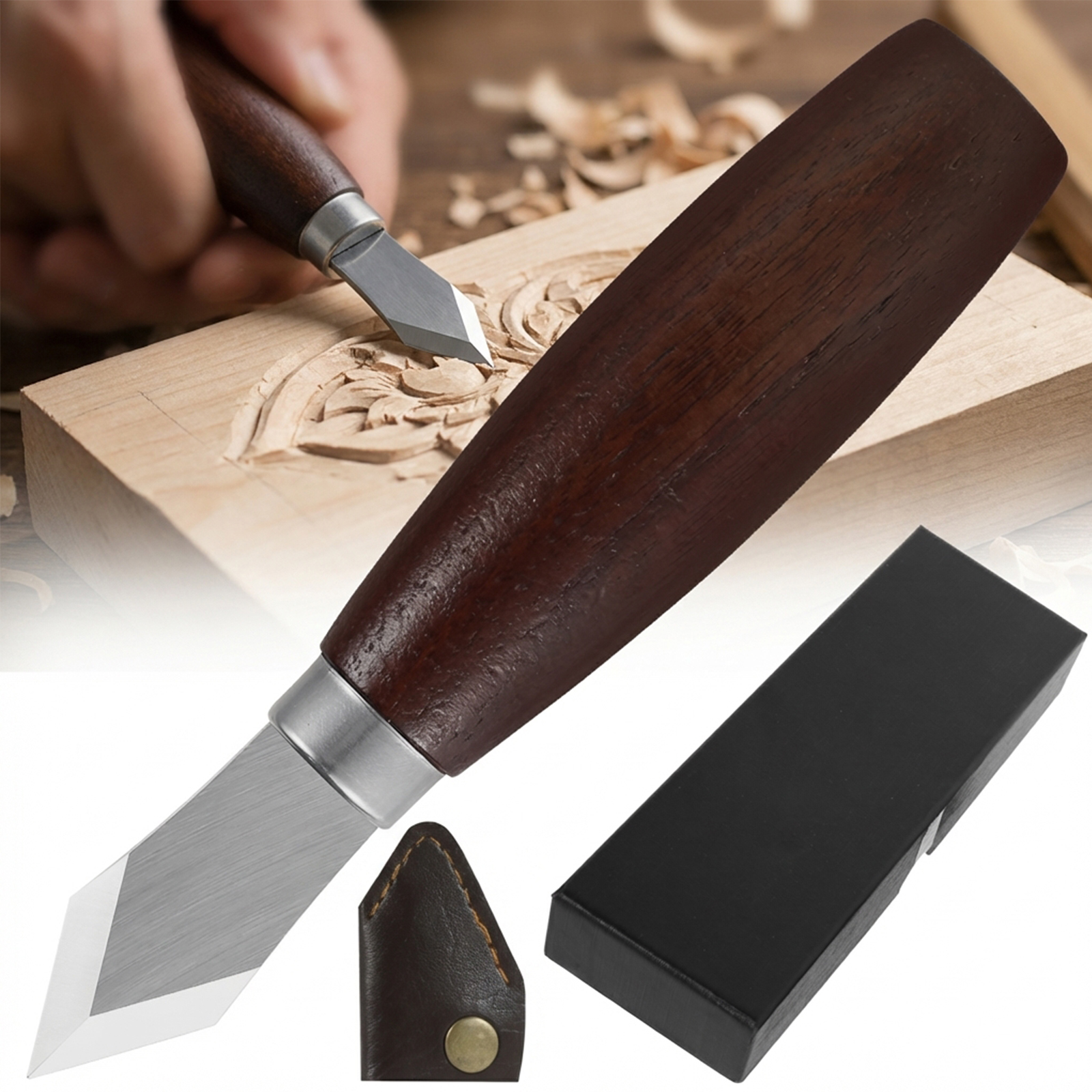 Leatherwork Knife Sheath - Marking Knife with Wooden Handle Double