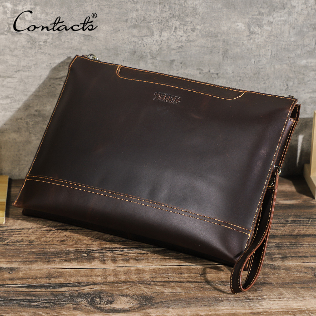 Leather Work Folio - CONTACT'S Genuine Leather Laptop Clutch Bags