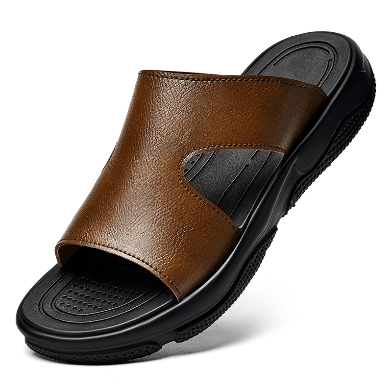Men's Leather Slide Sandals No - Leather Work Flats 评论和价格