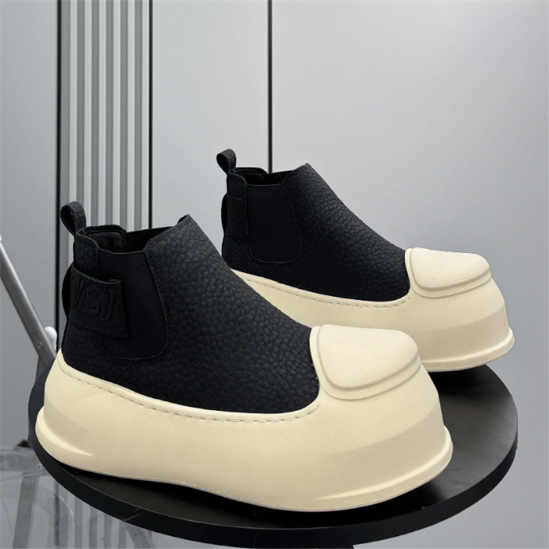 New Men's Round Toe Black Ankl - Leatherwork Boots 评论和价格