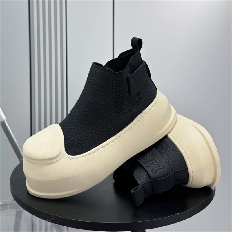 New Men's Round Toe Black Ankl - Leatherwork Boots 评论和价格