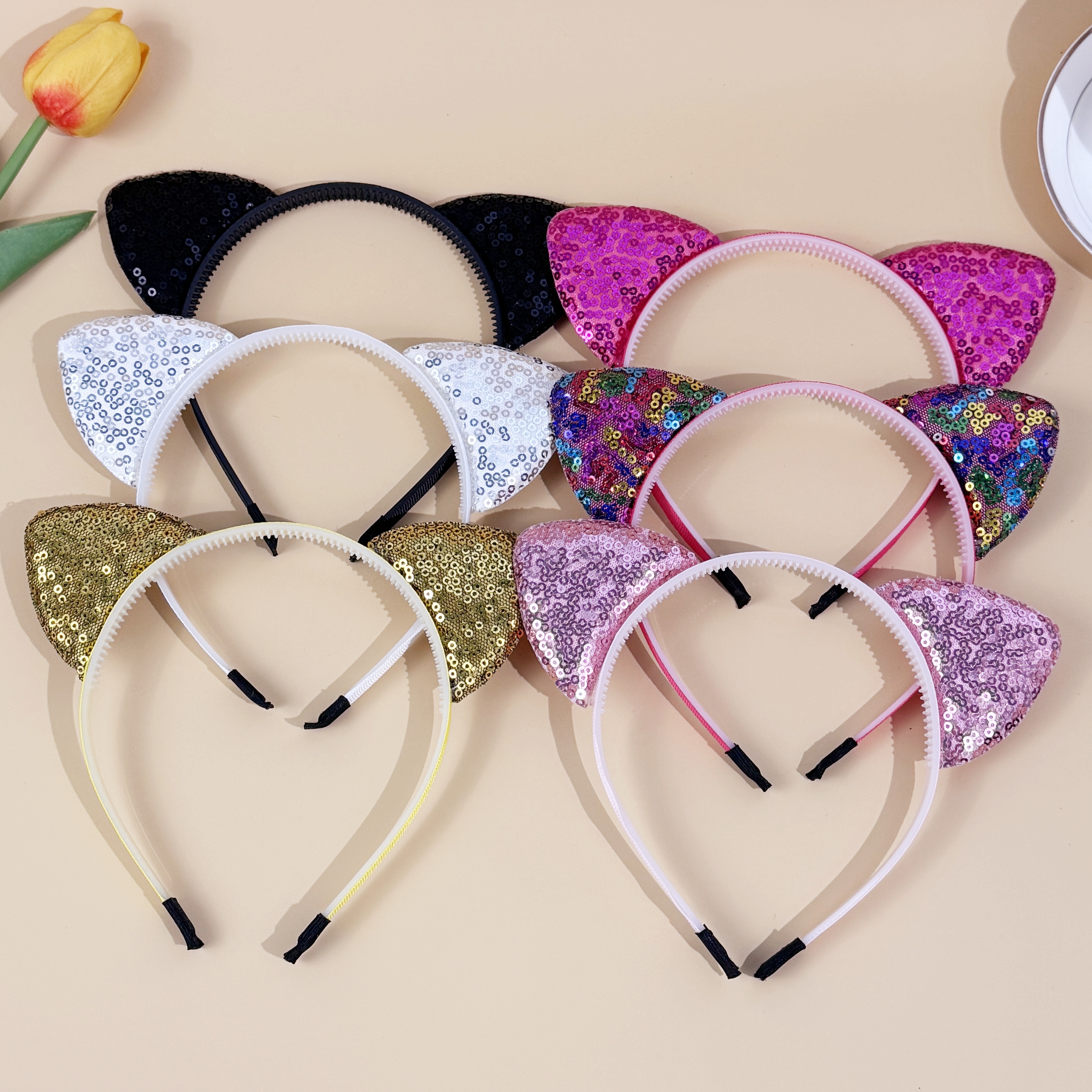 6/12pcs Sequin Cat Ear Headban - Leatherwork Pony 评论和价格