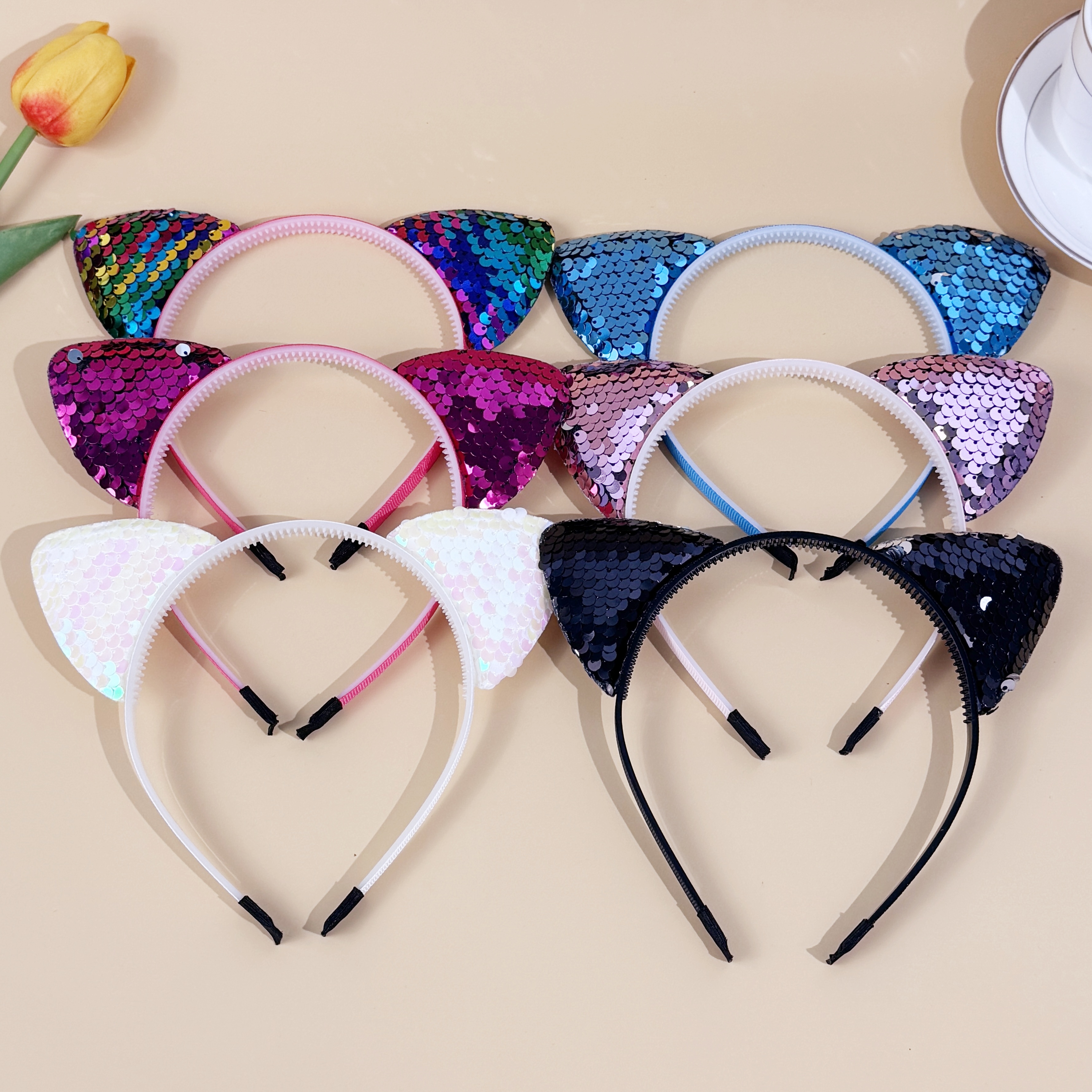 6/12pcs Sequin Cat Ear Headban - Leatherwork Pony 评论和价格