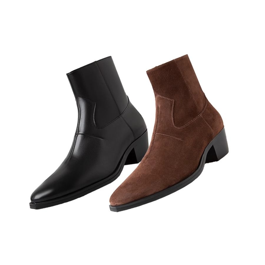 Trendy Western  Boots Thick Bo - Leather Work Western 评论和价格