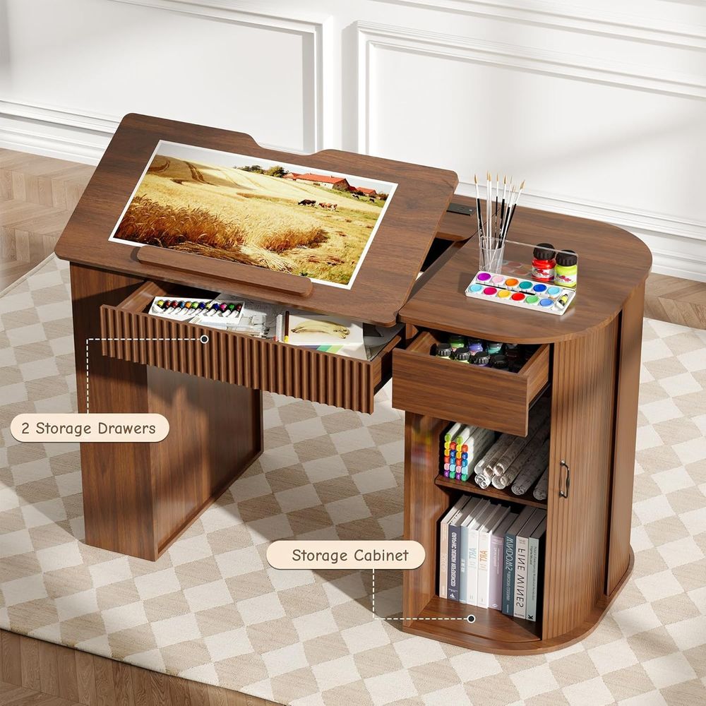 Storage Cabinet Desk with Draw - Leather Works 评论和价格