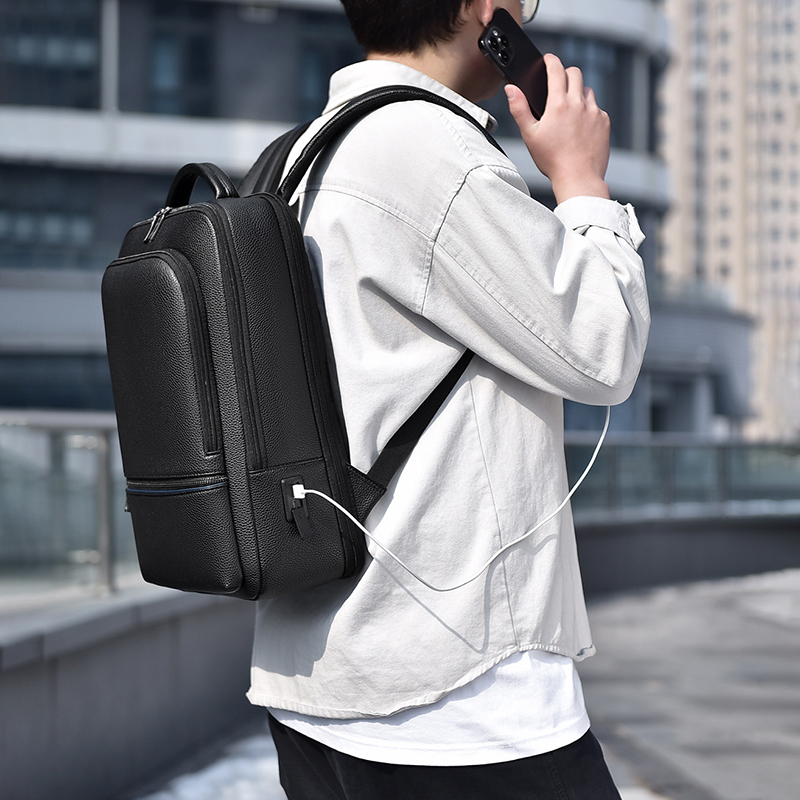 PU Leather Men's Backpack USB  - Leatherwork Bag 评论和价格