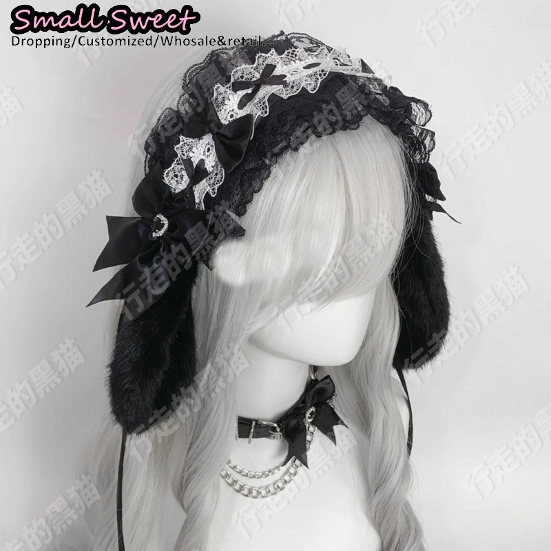 Goth Bunny Ear Bow Hair bands  - Leatherwork Rings 评论和价格