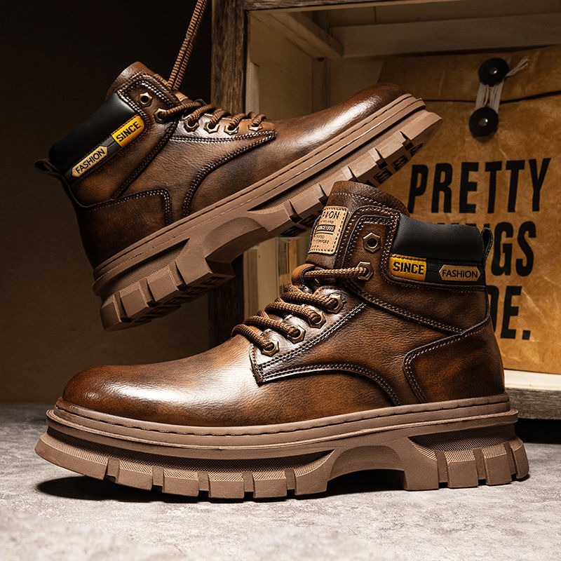 Vintage Men Platform Ankle Boo - Leatherwork Boots 评论和价格