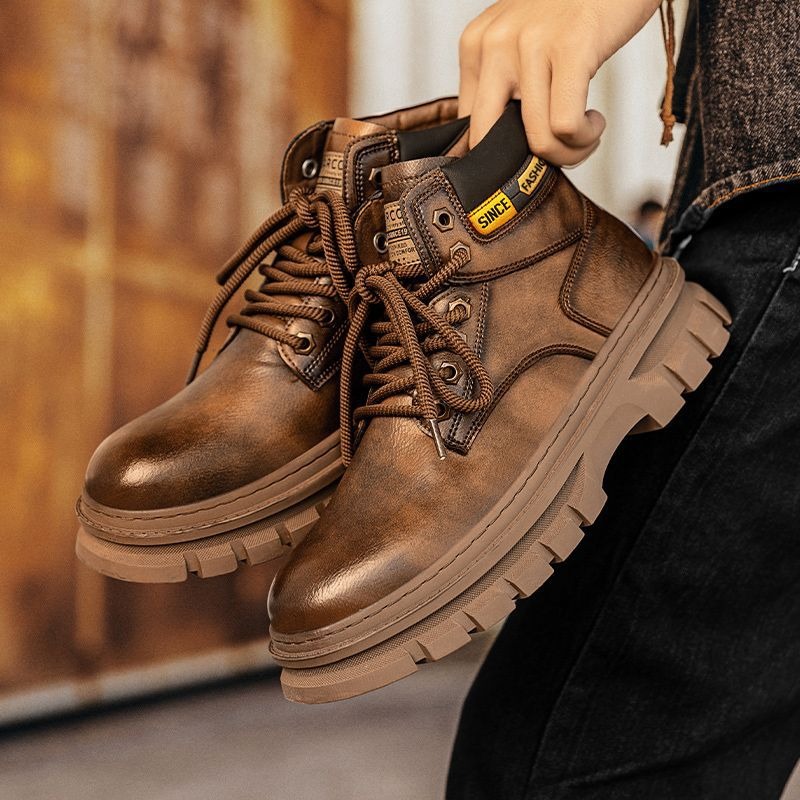 Vintage Men Platform Ankle Boo - Leatherwork Boots 评论和价格