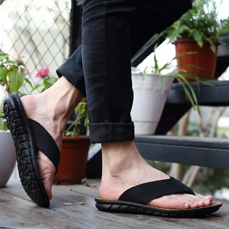 Summer Shoes Men Slippers Genu - Leather Work Flats 评论和价格
