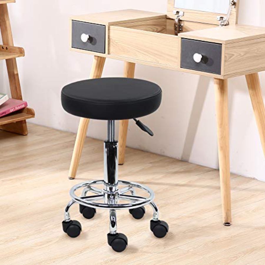 PU Leather Round Rolling Stool - Leather Works 评论和价格