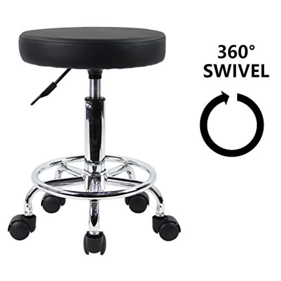 PU Leather Round Rolling Stool - Leather Works 评论和价格