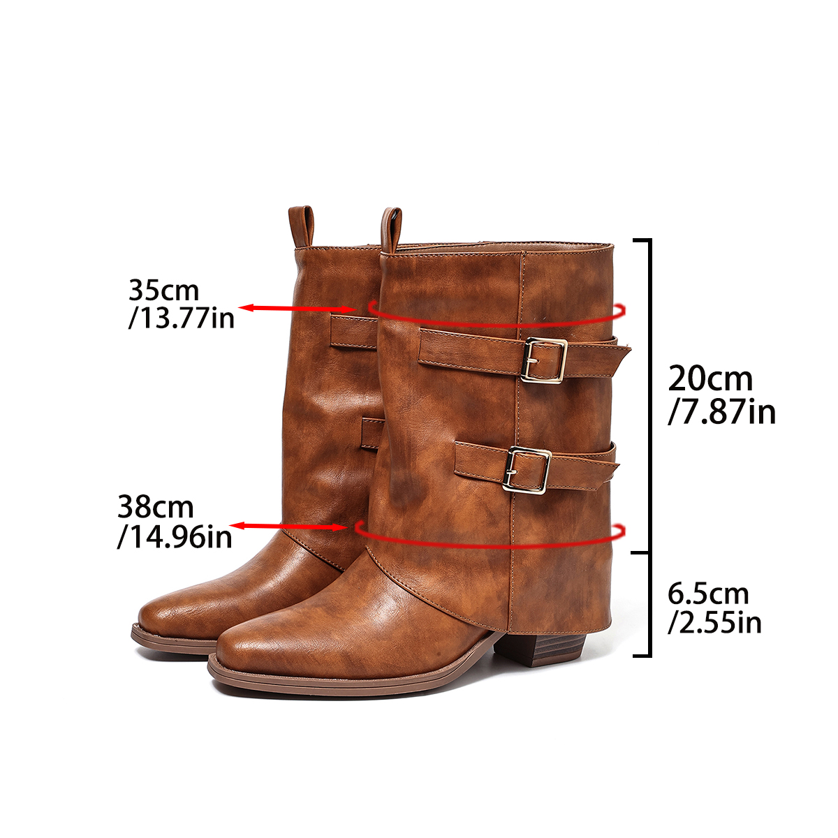Women's Mid-Calf Boots, Retro  - Leather Work Western 评论和价格