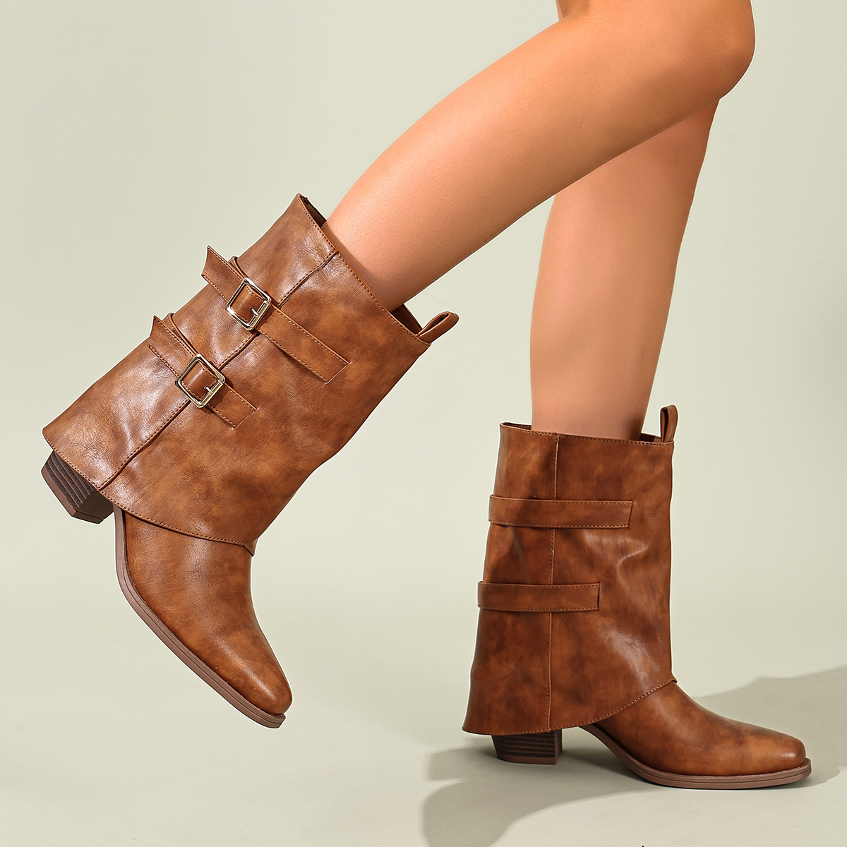 Women's Mid-Calf Boots, Retro  - Leather Work Western 评论和价格